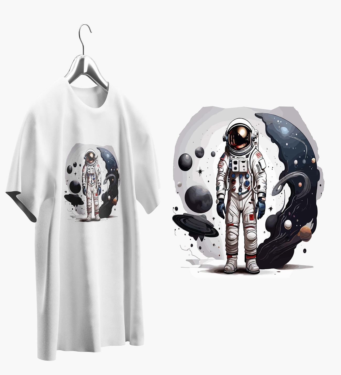 Astrobot 2 Baskılı Beyaz Oversize T Shirt t0035 