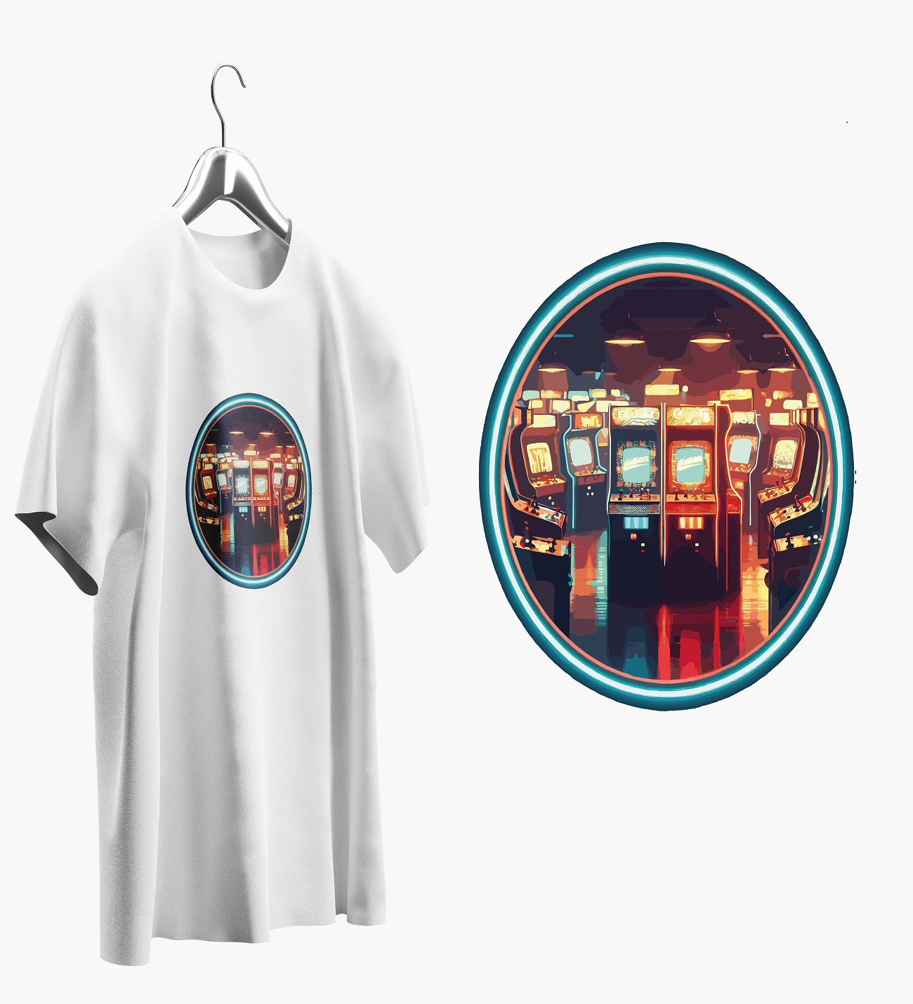 Arcade Tasarımlı Beyaz Oversize T shirt T0021 